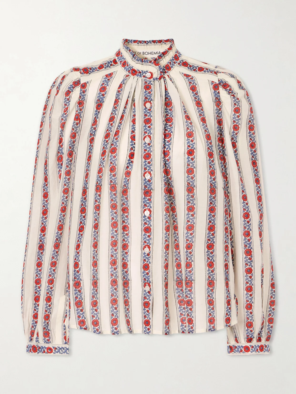 Annabel Roseband Striped Floral-print Cotton And Silk-blend Shirt - 1