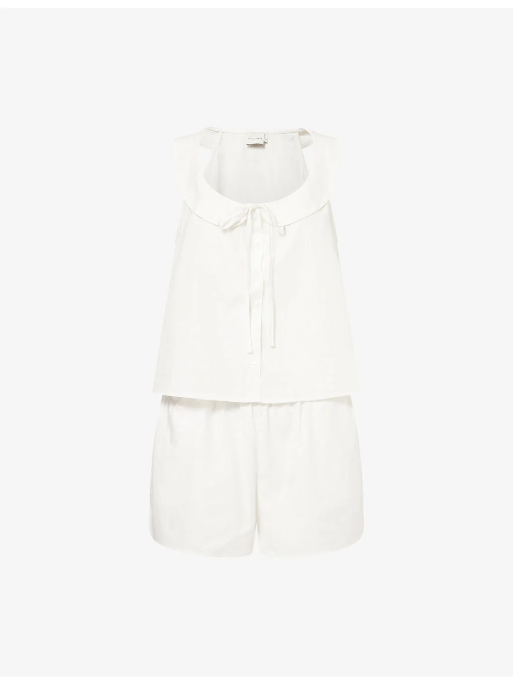 Sleeveless Collared Cotton Top-And-Shorts Set - 1