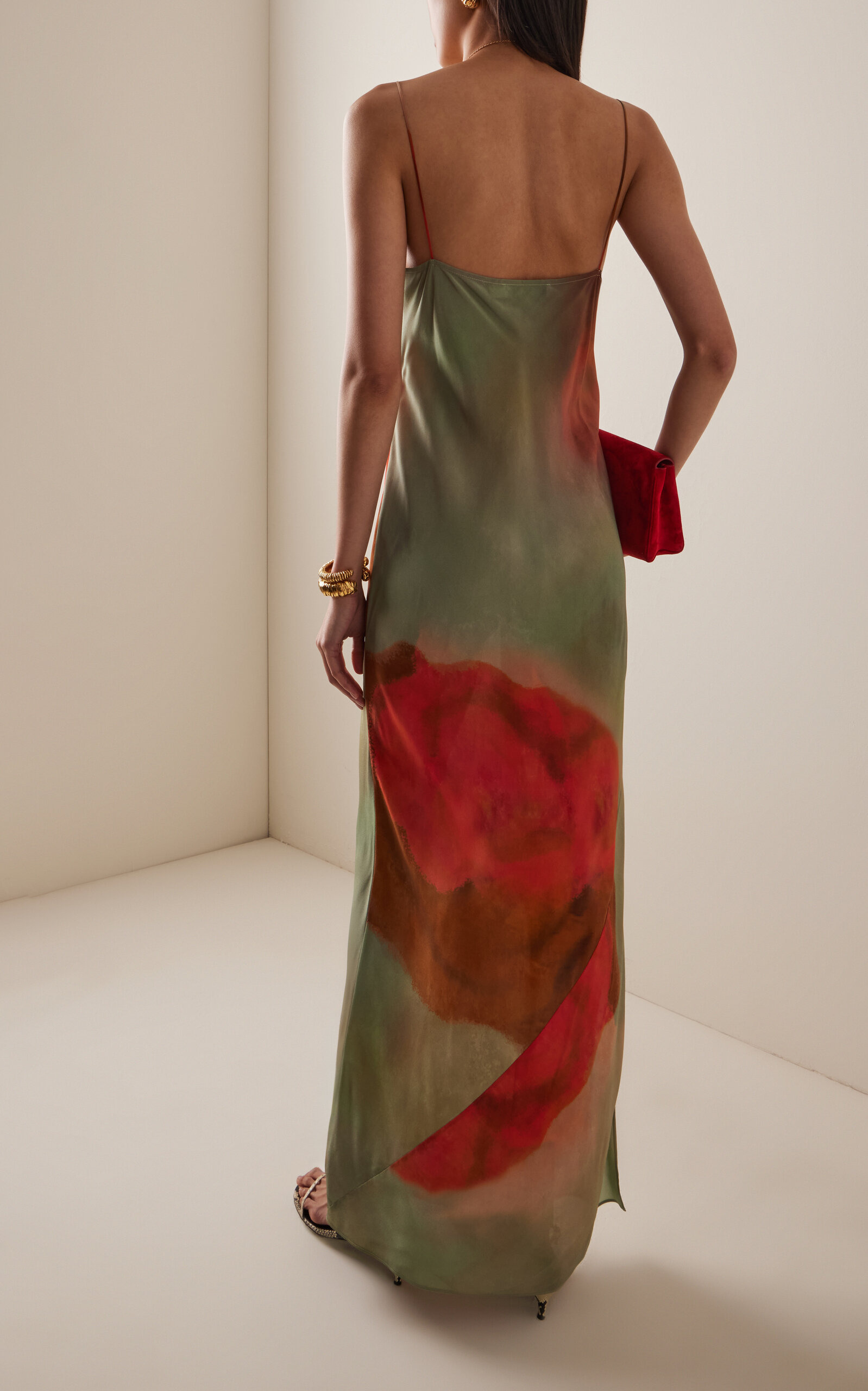 Calle Printed Silk Maxi Slip Dress green - 4