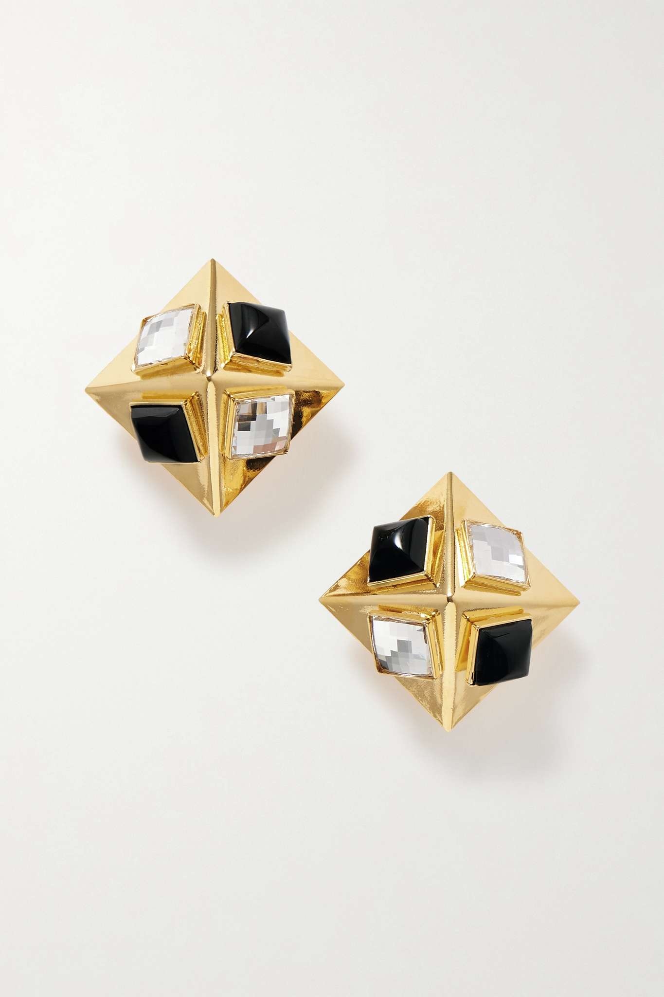 Pyramid gold-tone crystal clip earrings - 1