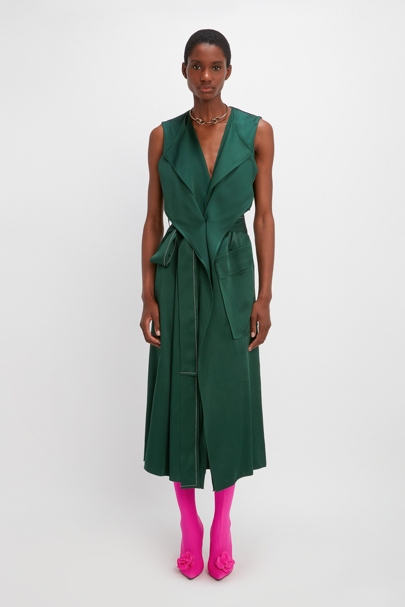Victoria Beckham Trench Dress in Bottle Green - 1123WDR004408C-BOTTLE-GREEN-8  | REVERSIBLE
