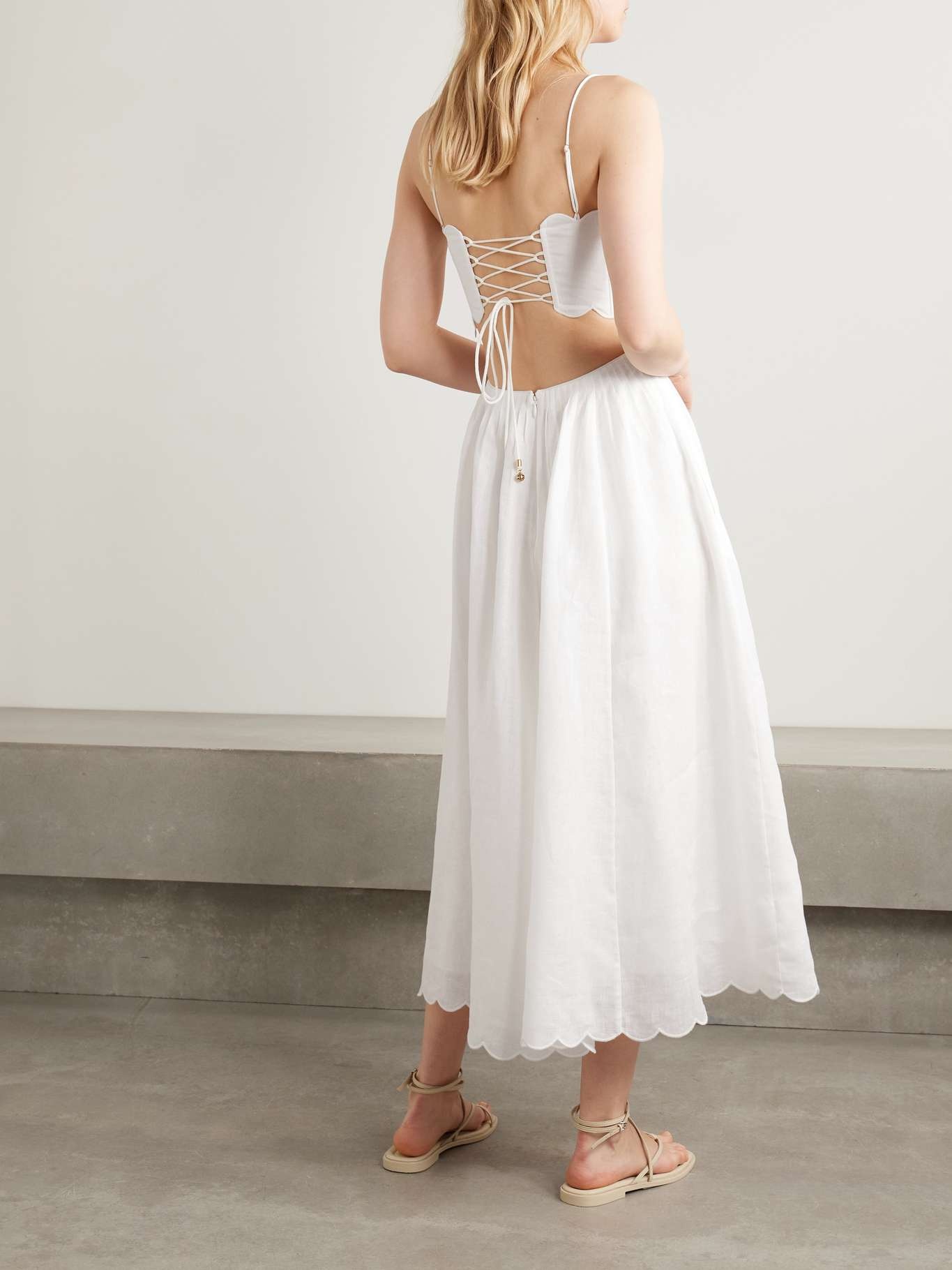 パーティードレス Zimmermann 1760DSS251 Dresses Rhiannon scallop midi dress Zimmermann Rhiannon Scallop Linen Voile Midi-Dress | Saks