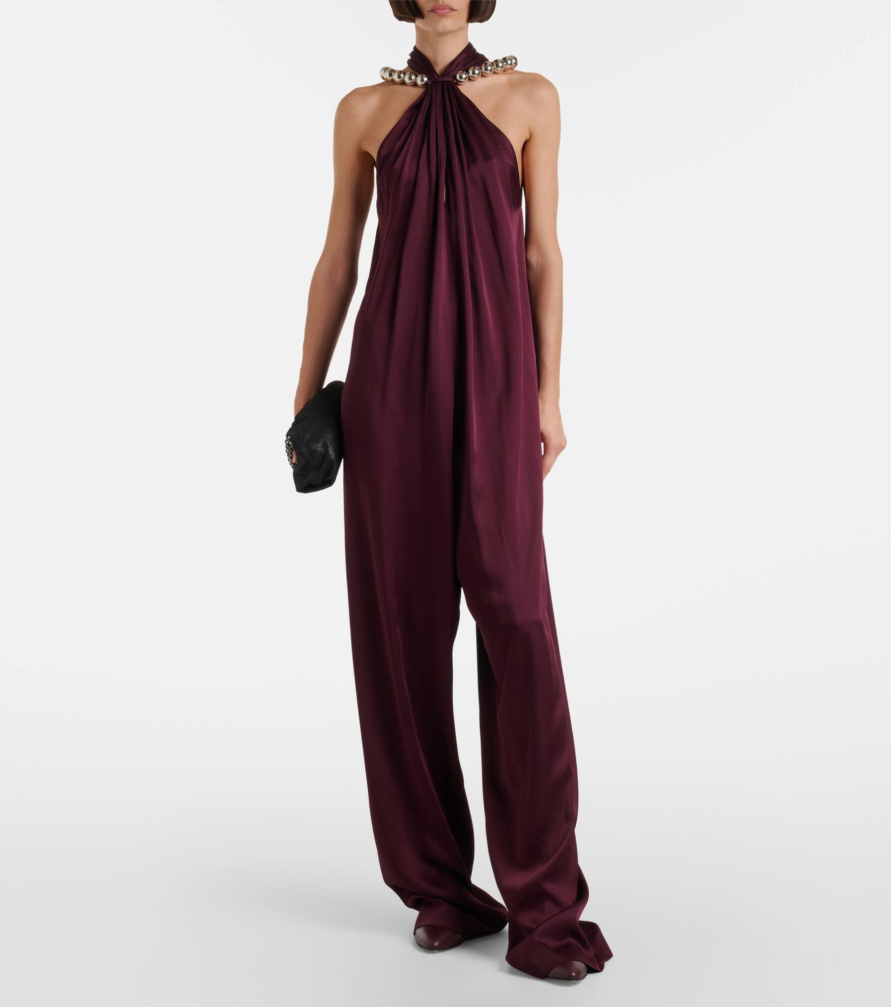 Embellished halterneck satin jumpsuit - 2