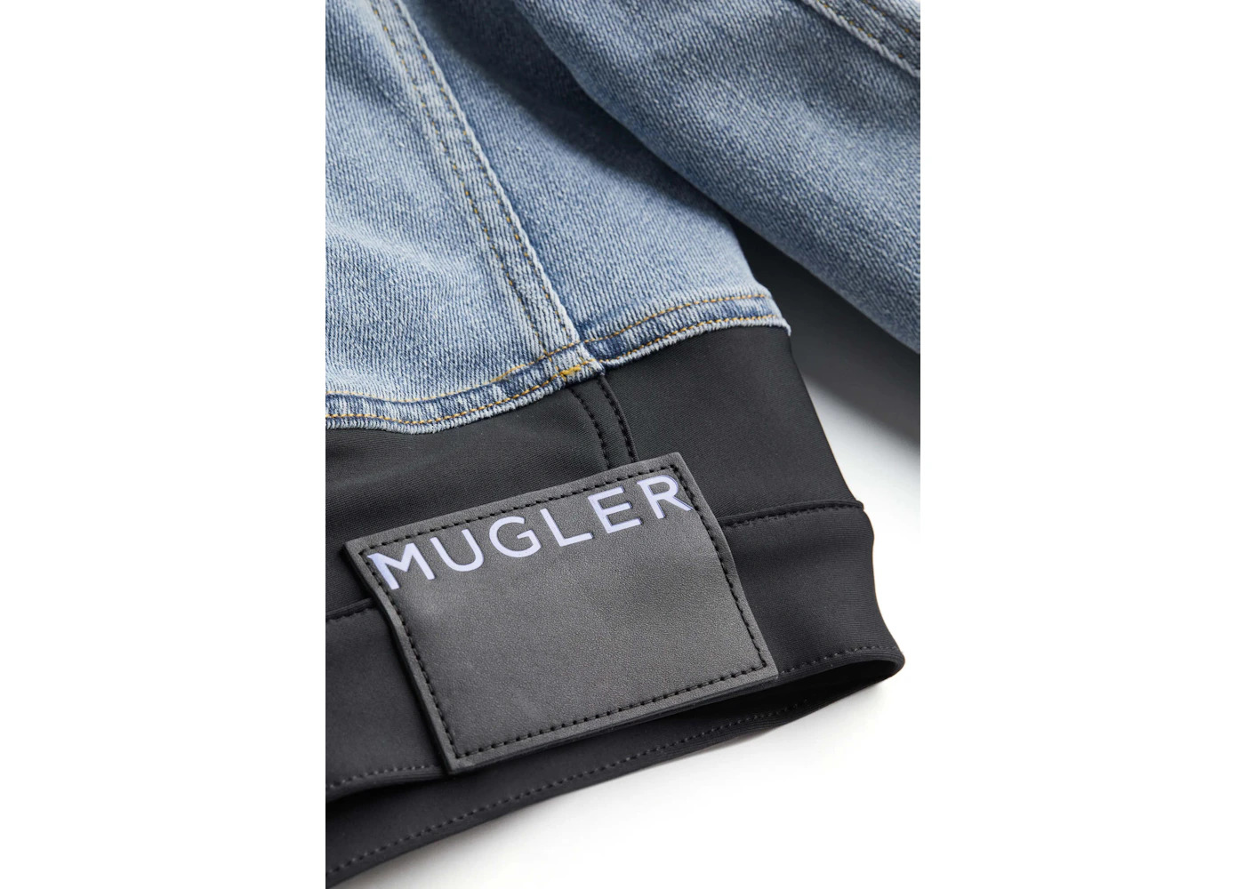 Mugler H&M Defined-Waist Denim Crop Jacket Light Denim Blue/Black - 2