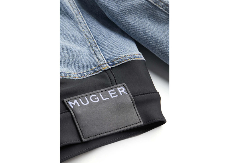 MUGLER Mugler H&M Defined-Waist Denim Crop Jacket Light Denim Blue/Black outlook