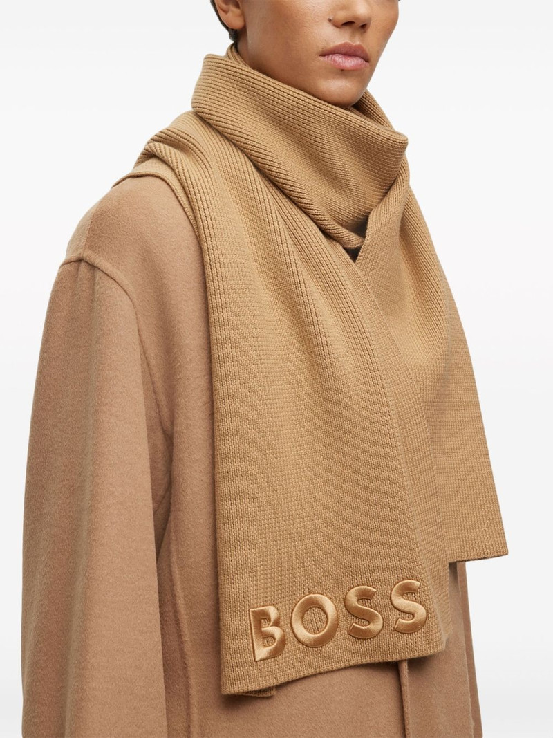 BOSS logo-embroidered virgin-wool scarf outlook