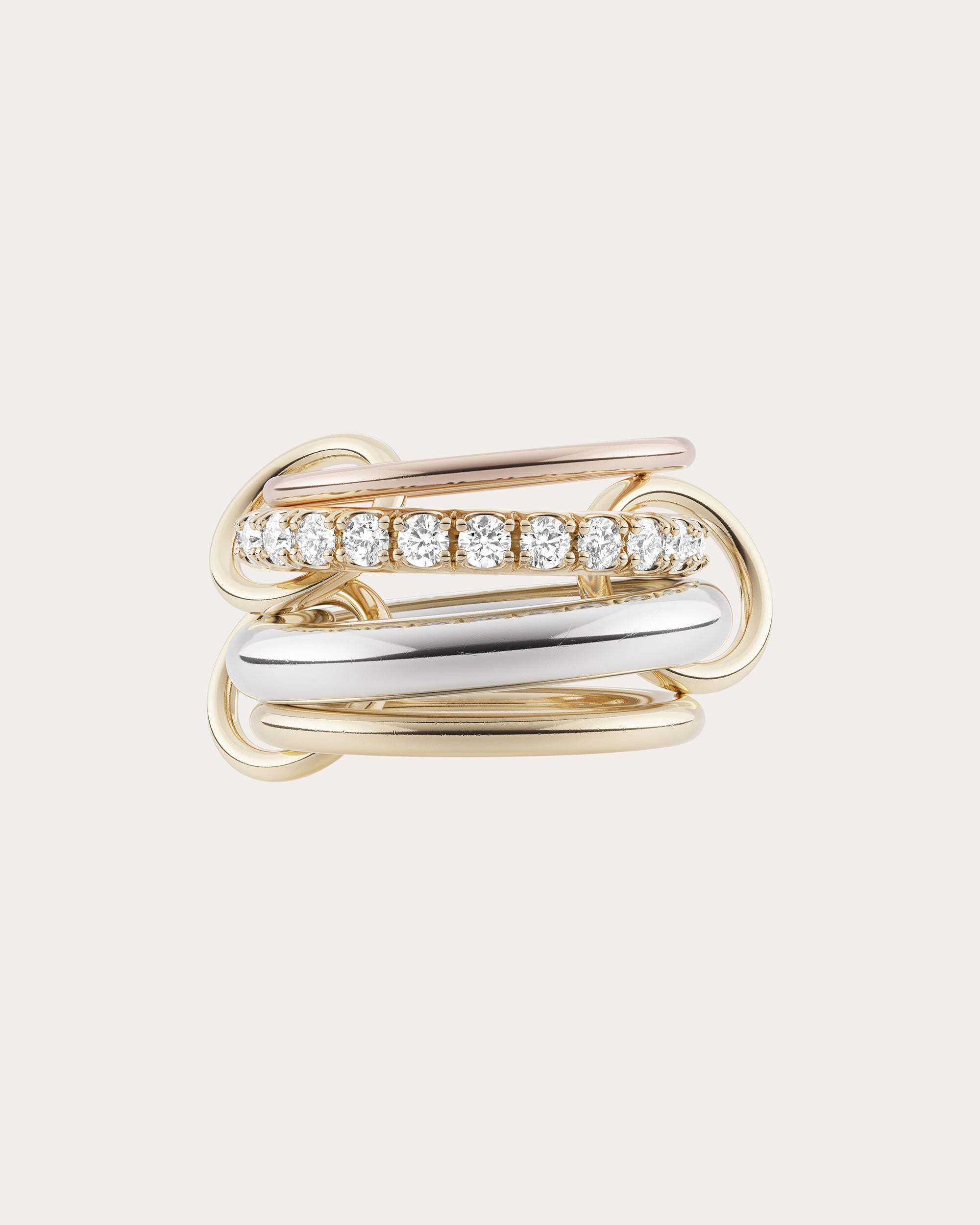 Janssen 18K Two-Tone Gold Sterling Silver and Diamond Linked Rings - 1