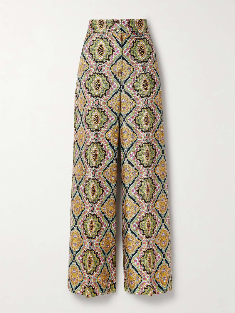 Printed silk-twill wide-leg pants - 1