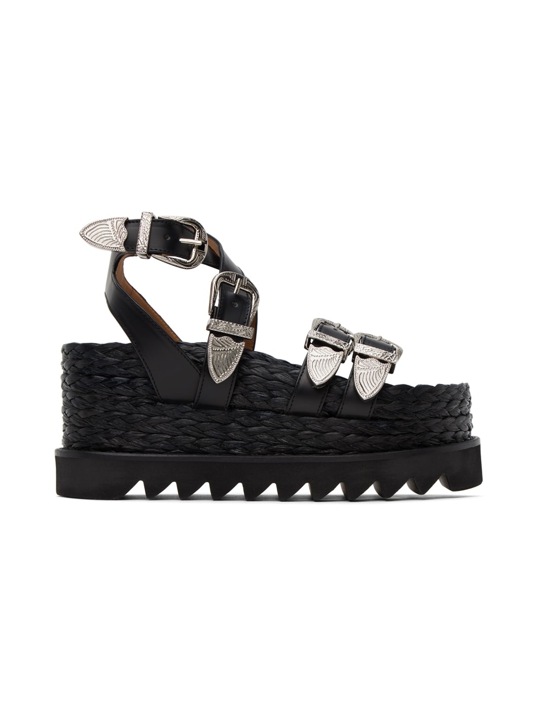 Black Pin-Buckle Platform Sandals - 1