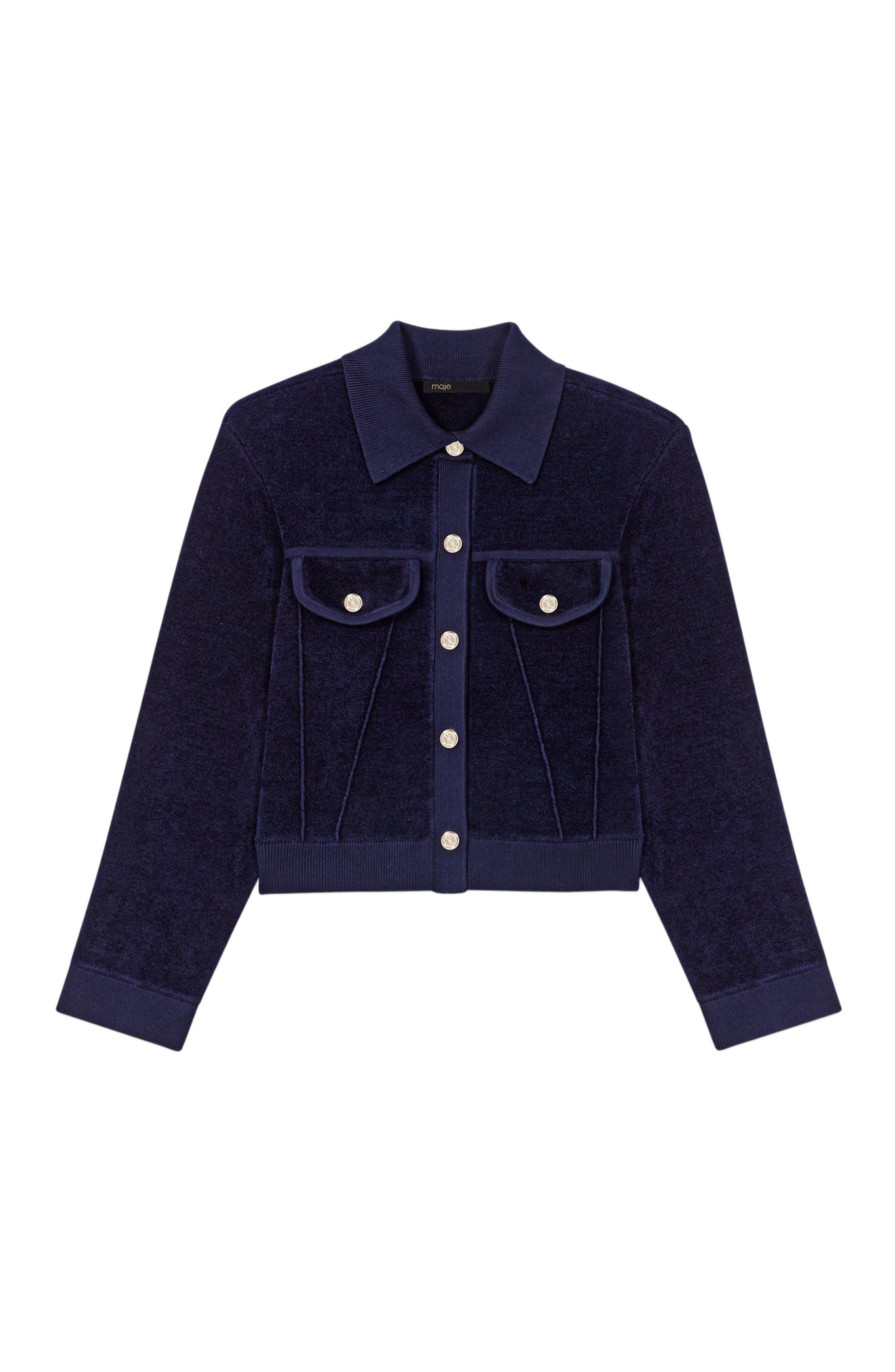 maje Cropped velvet jacket in Navy at Nordstrom - 1