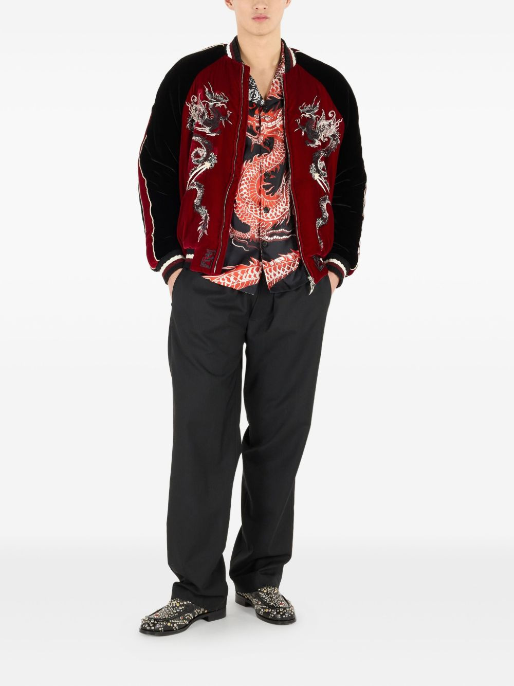 dragon-print silk shirt - 2