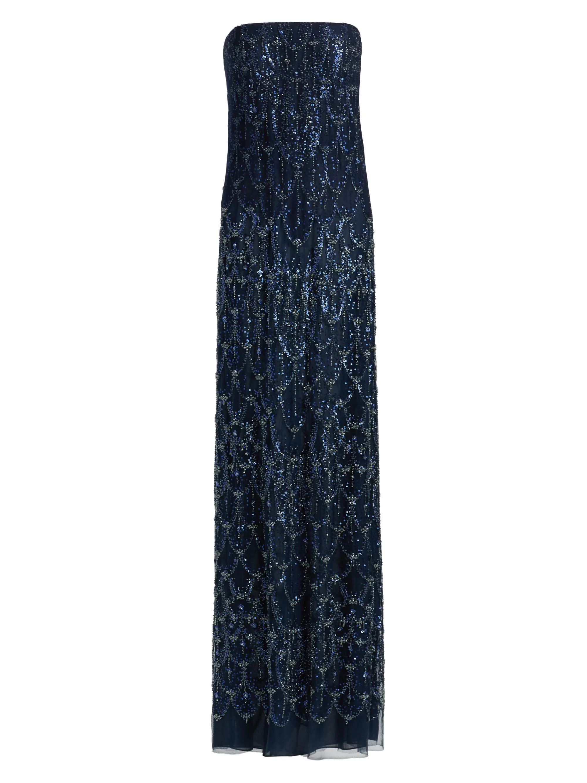 Women's Beaded Sequin Strapless Column Gown - Navy - 1