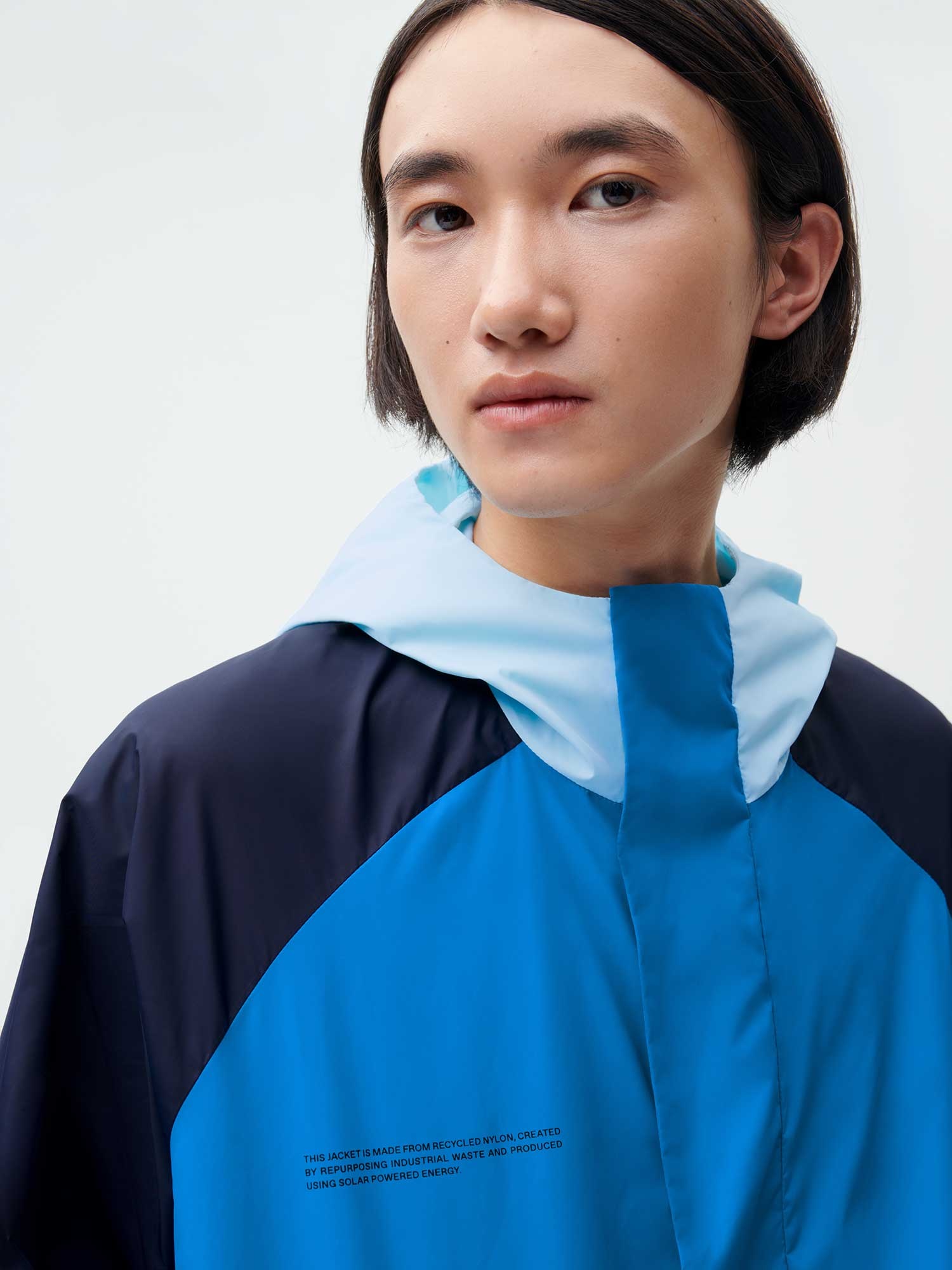 Mens Recycled Nylon Color Block Jacket - Cerulean Blue - 3