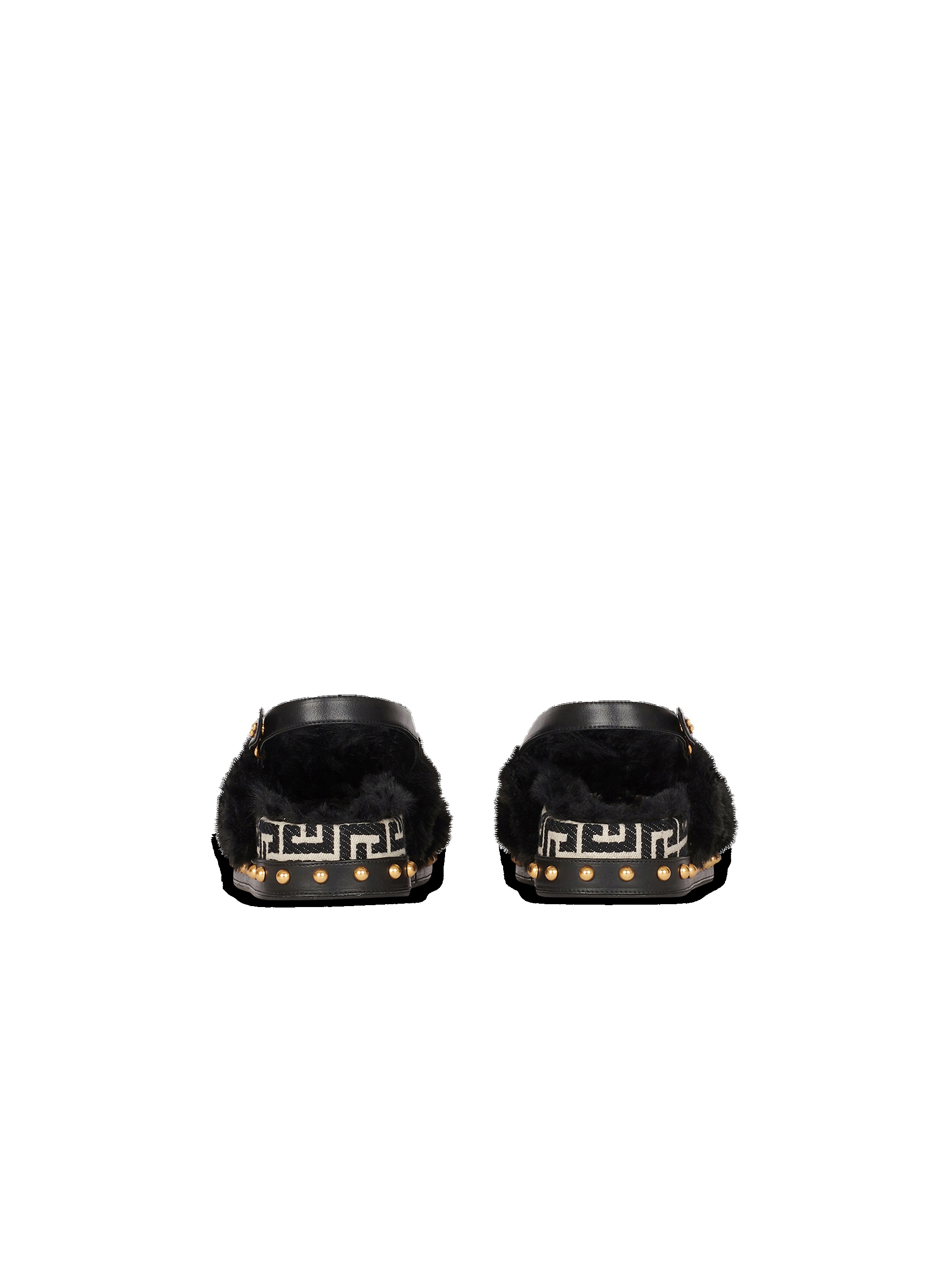Bicolor jacquard and faux fur Tam flat sandals - 4