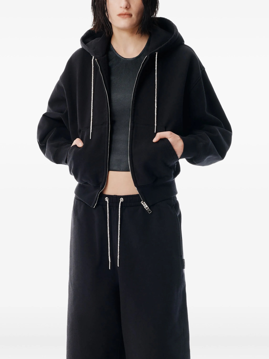 Zip- Up Hoodie With Rhinestone - 4