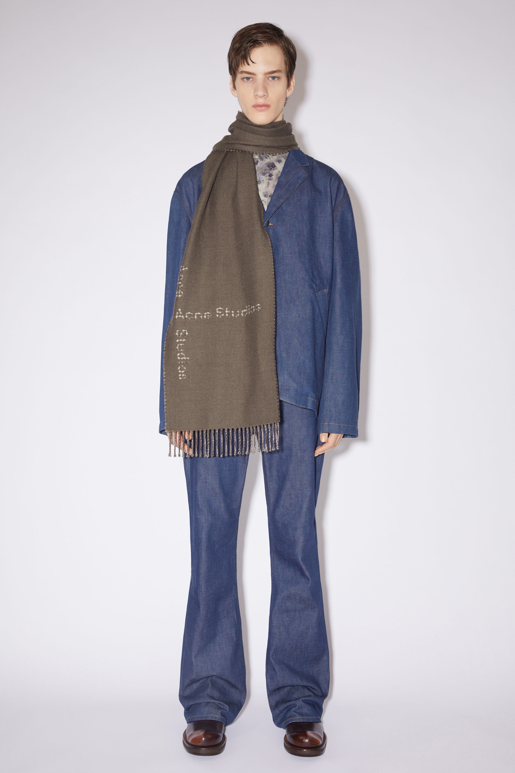 Logo check wool scarf - Taupe grey - 3