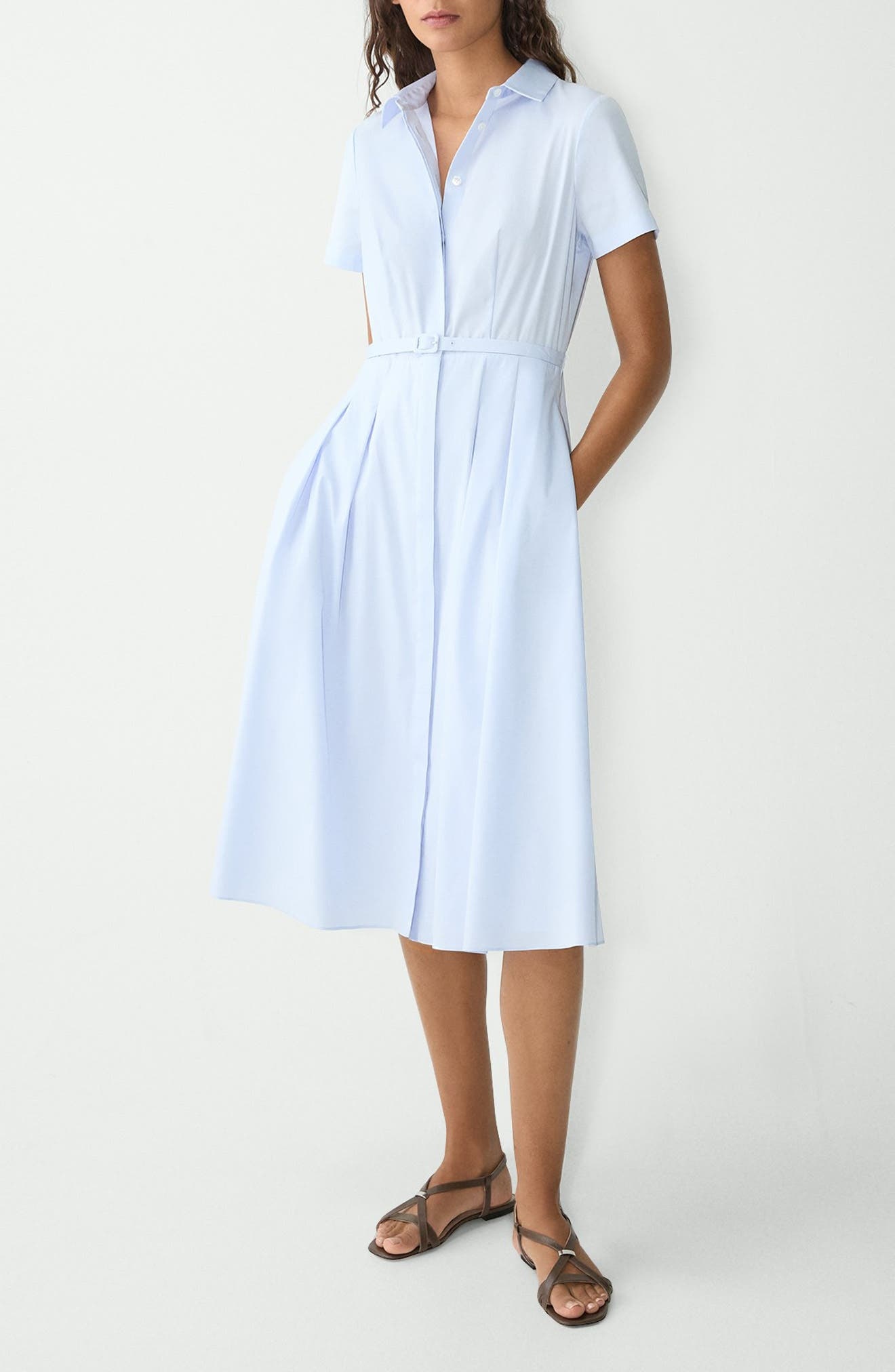 Theory Belted Cotton Blend Shirtdress in Olympic at Nordstrom - 1