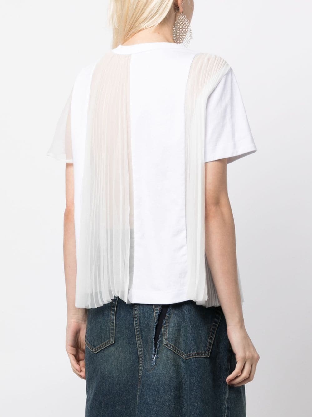 sheer pleated panels cotton t-shirt - 4