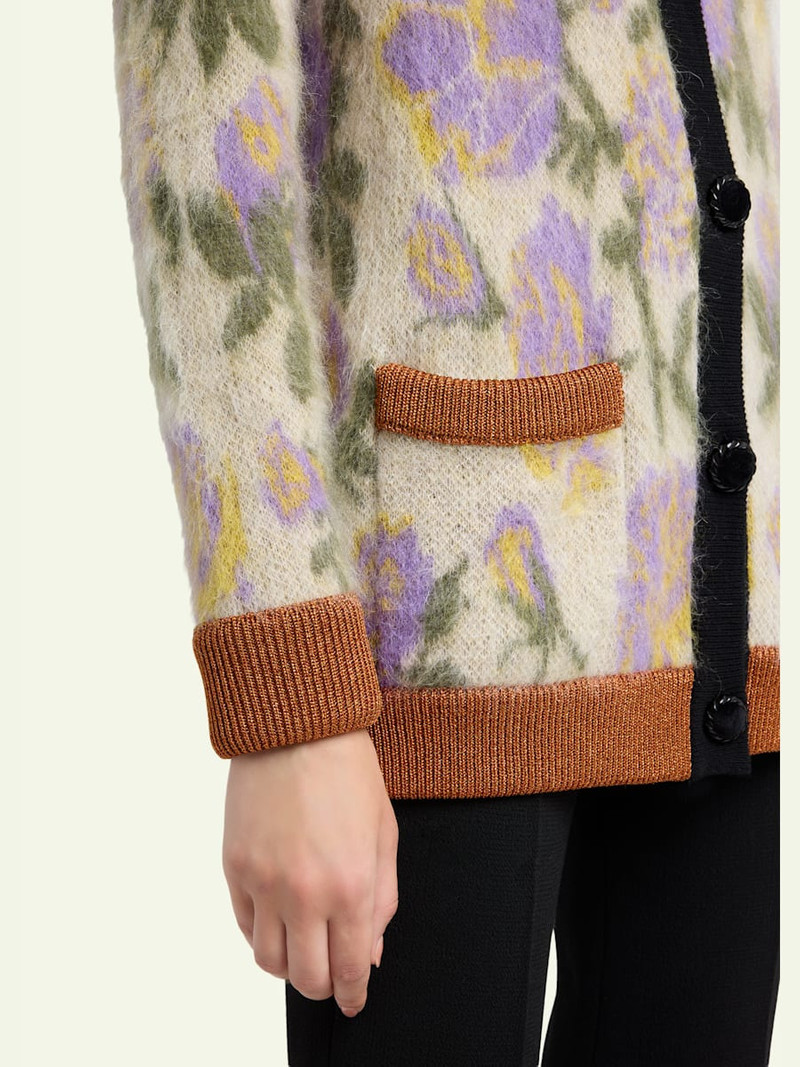 Floral-Print Mohair V-Neck Cardigan 5