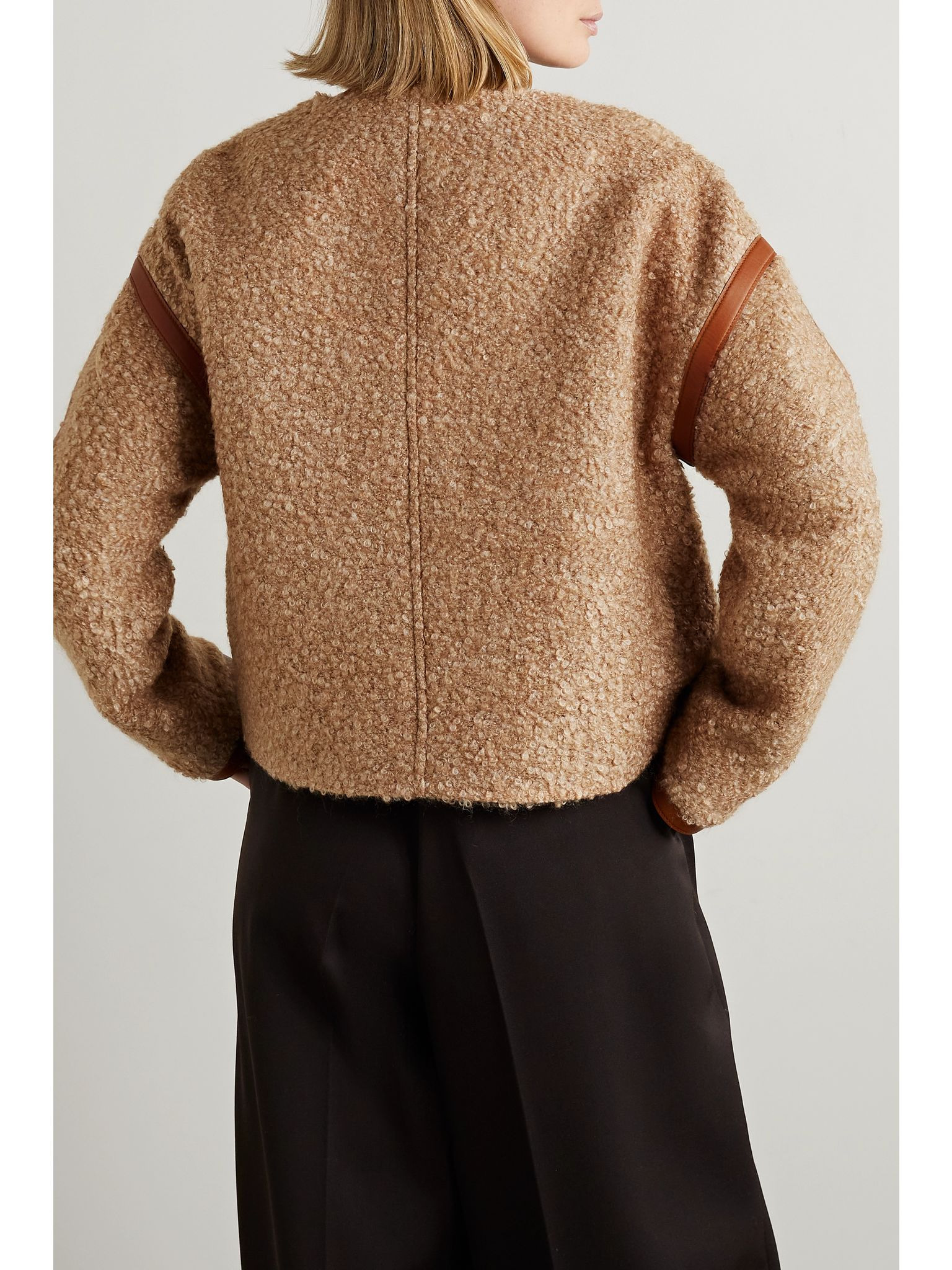 Carina leather-trimmed mohair-blend bouclé jacket Brown - 3