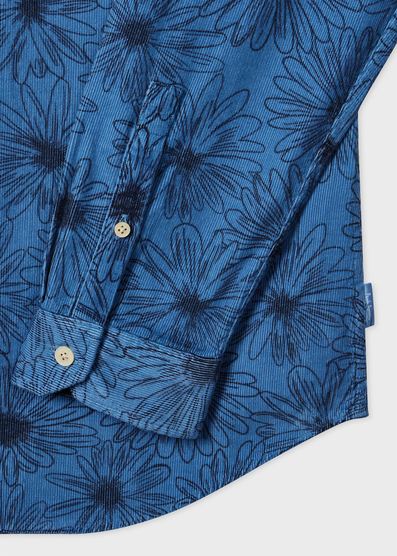Paul Smith Tailored-Fit Light Blue Floral Print Corduroy Shirt outlook