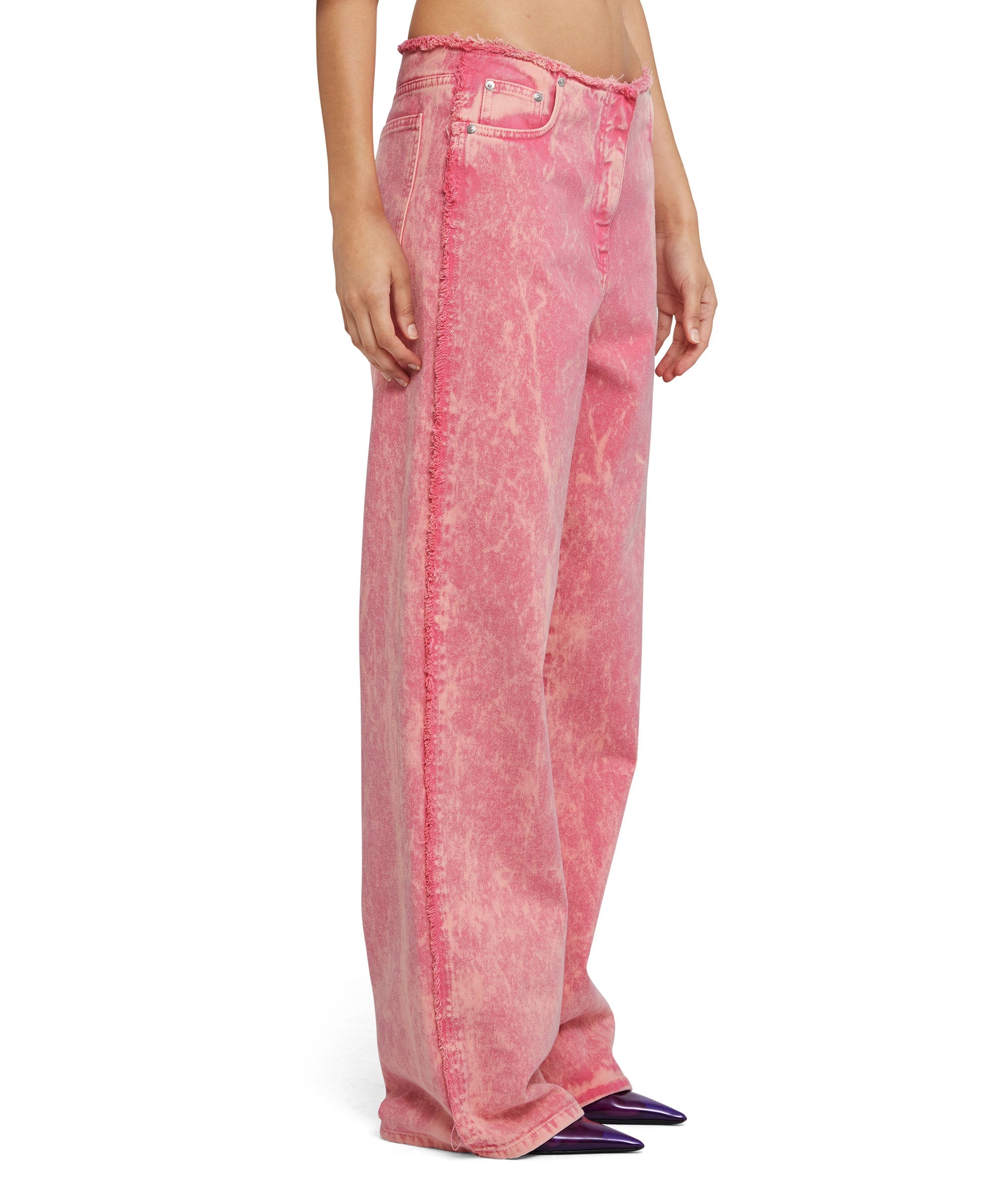 "Waistless" Bull pants with straight legs and "marble" processing - 4