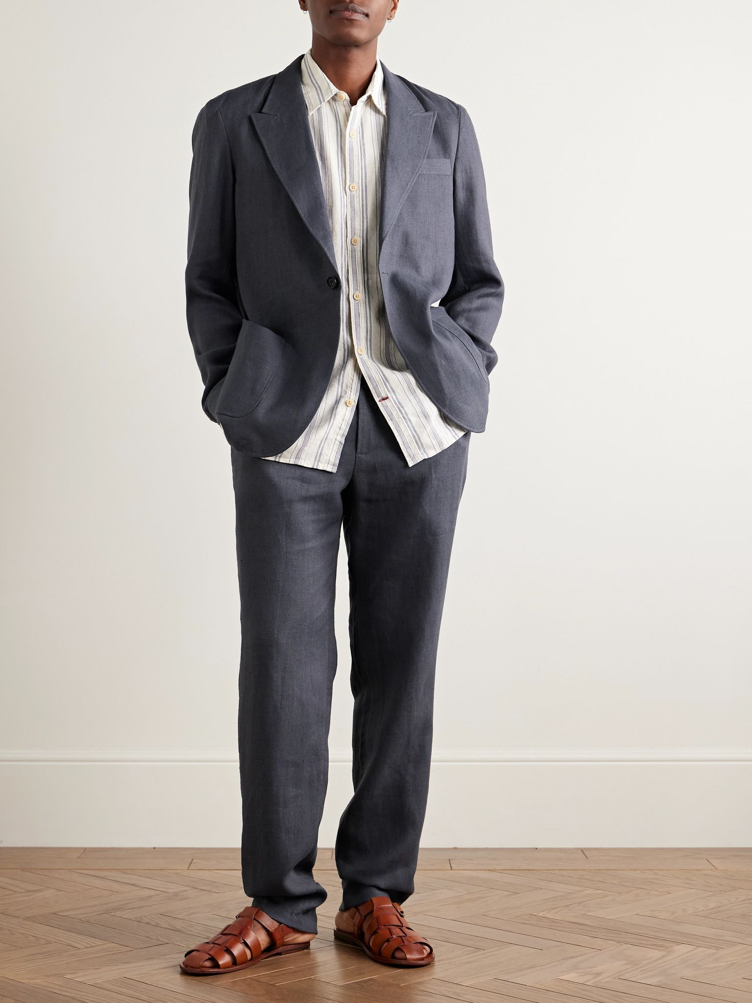 Fishtail Tapered Linen Trousers Dark gray - 2