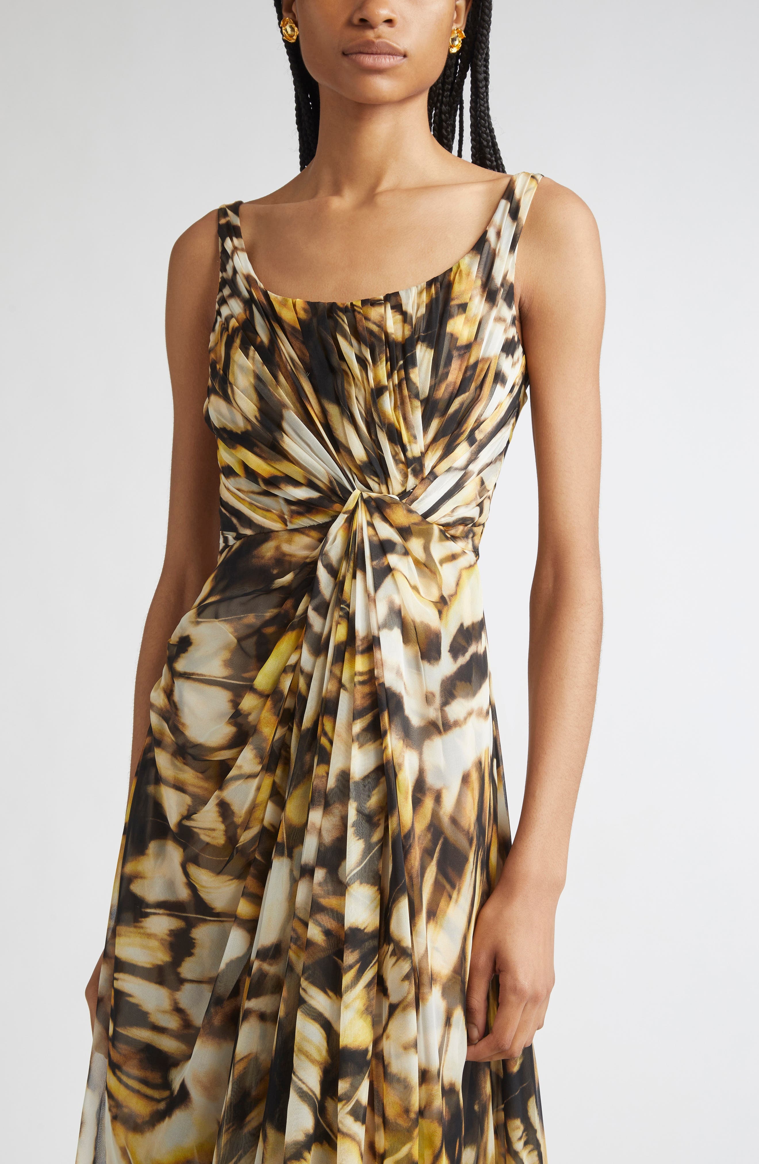 Oscar de la Renta Butterfly Print Draped Silk Chiffon Gown in Black Multi at Nordstrom - 4