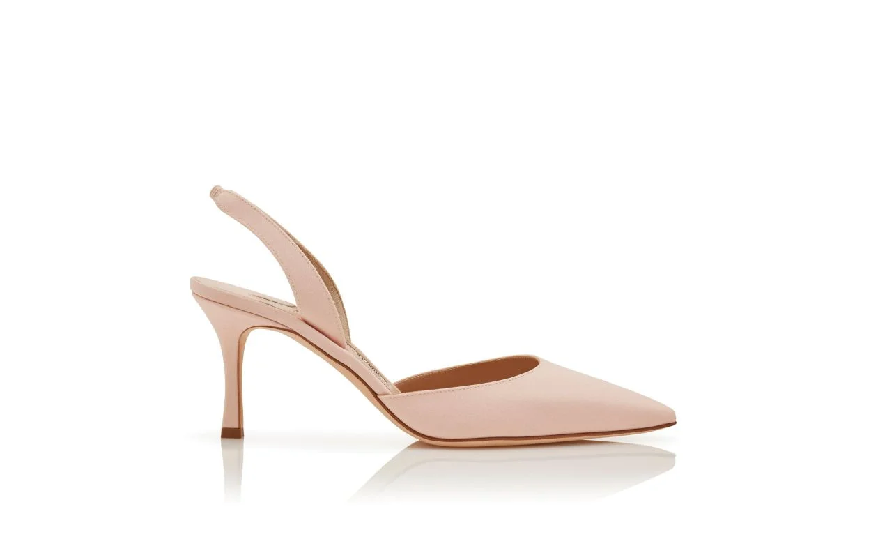 Light Pink Crepe De Chine Slingback Pumps - 1