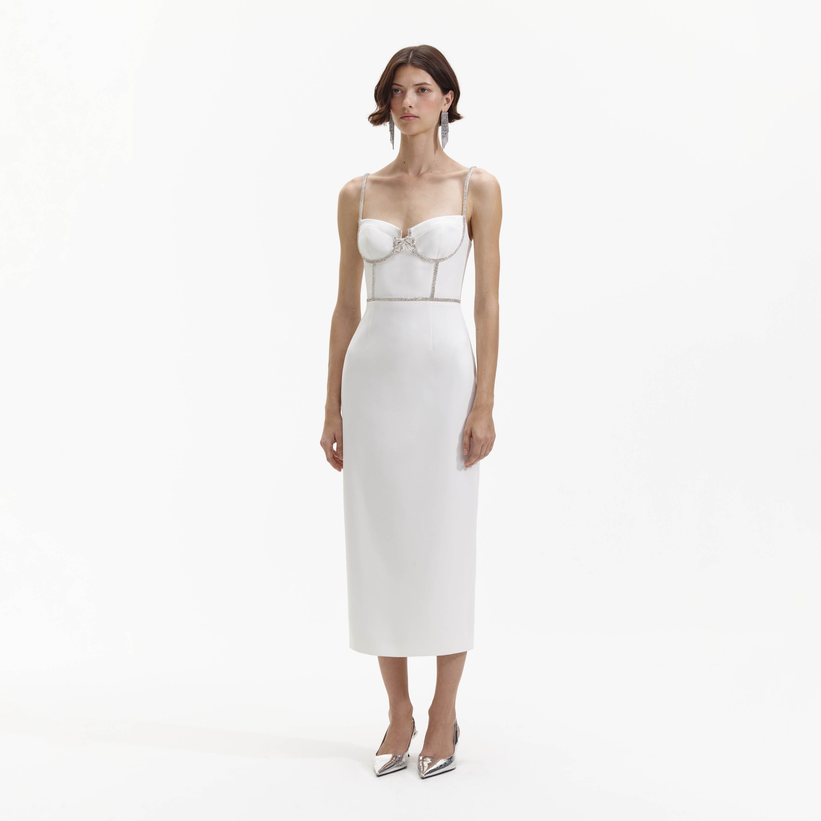 White Bonded Crepe Midi Dress - 2