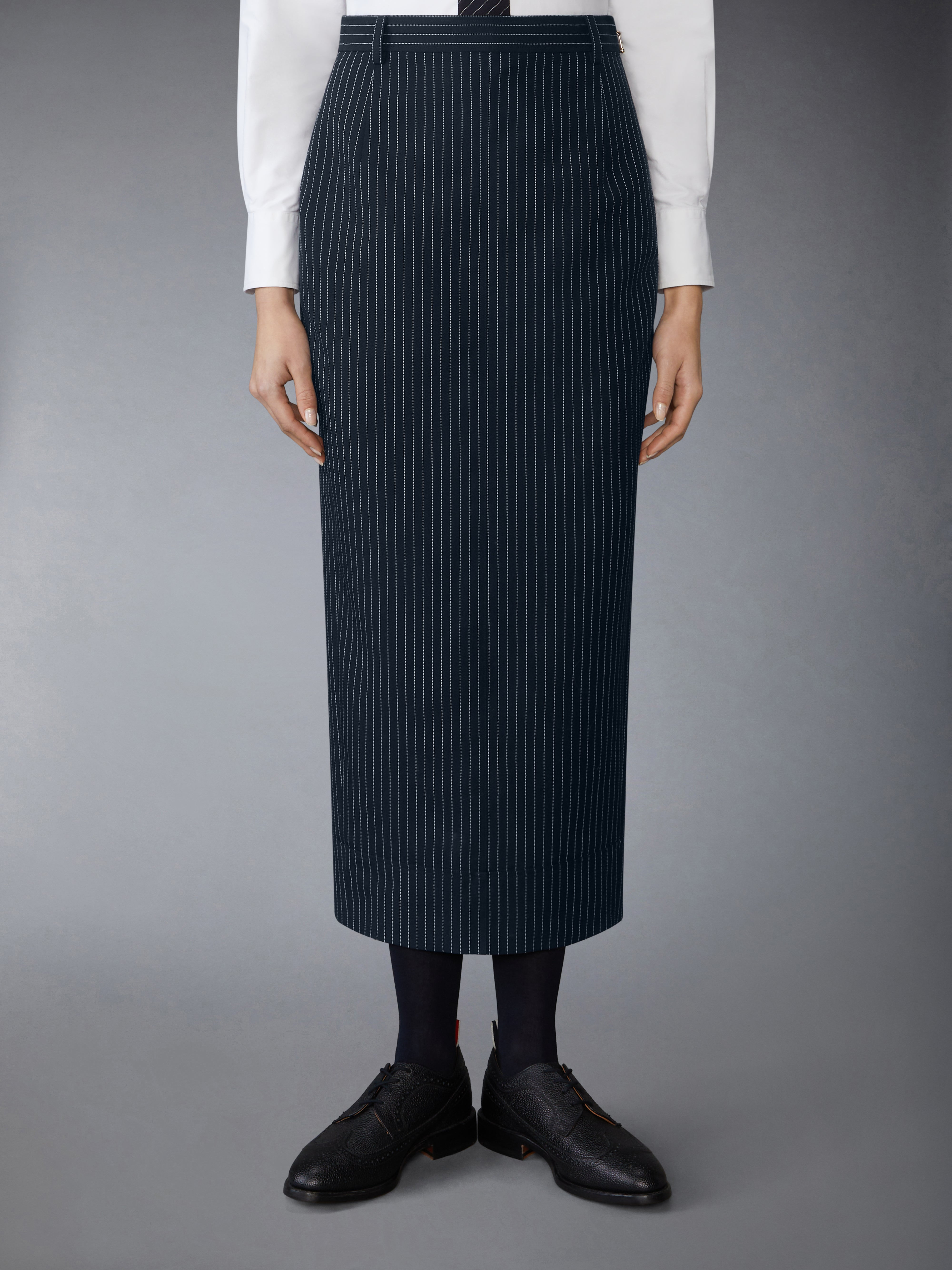 PINSTRIPE HIGH TWIST WOOL HIGH WAISTED PENCIL SKIRT - 2