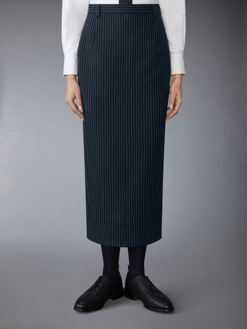 Thom Browne PINSTRIPE HIGH TWIST WOOL HIGH WAISTED PENCIL SKIRT outlook