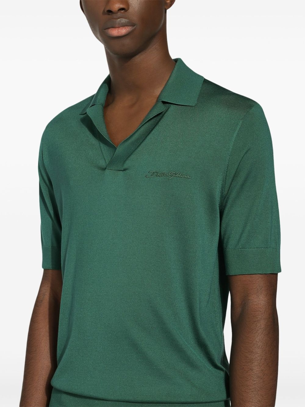 logo-embroidered silk polo shirt - 5