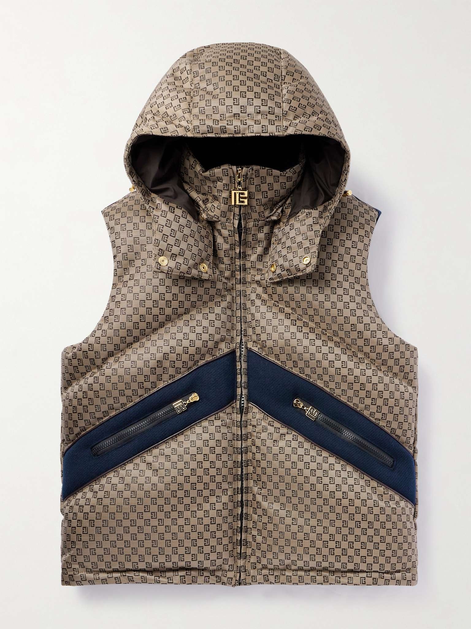 Velvet-Trimmed Padded Monogrammed Canvas Hooded Gilet - 1