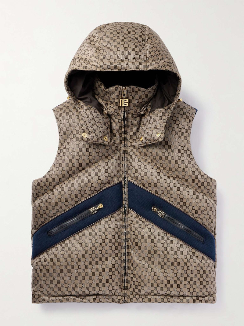 Velvet-Trimmed Padded Monogrammed Canvas Hooded Gilet 1