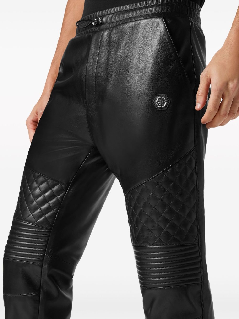 leather quilted jogging trousers - 5