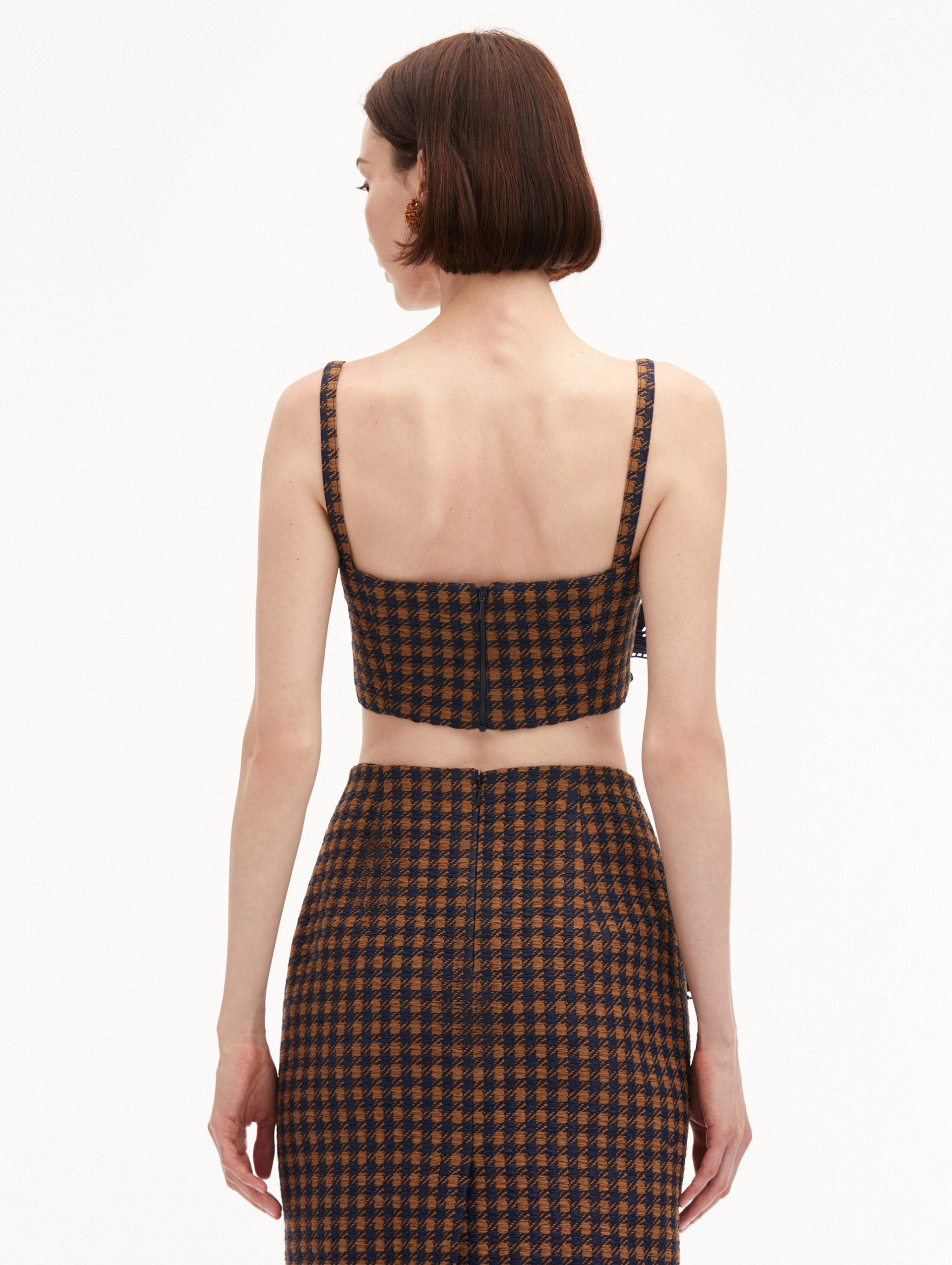 CHECK TWEED ORCHID EMBROIDERED TOP - 4