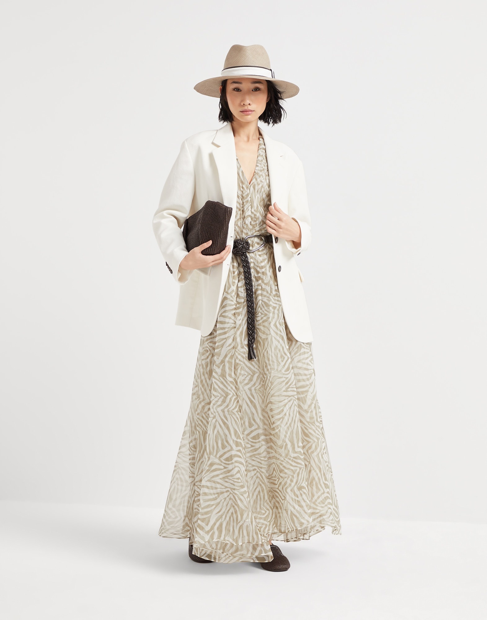 Silk ethnic print organza belted dress with shiny strap - 5