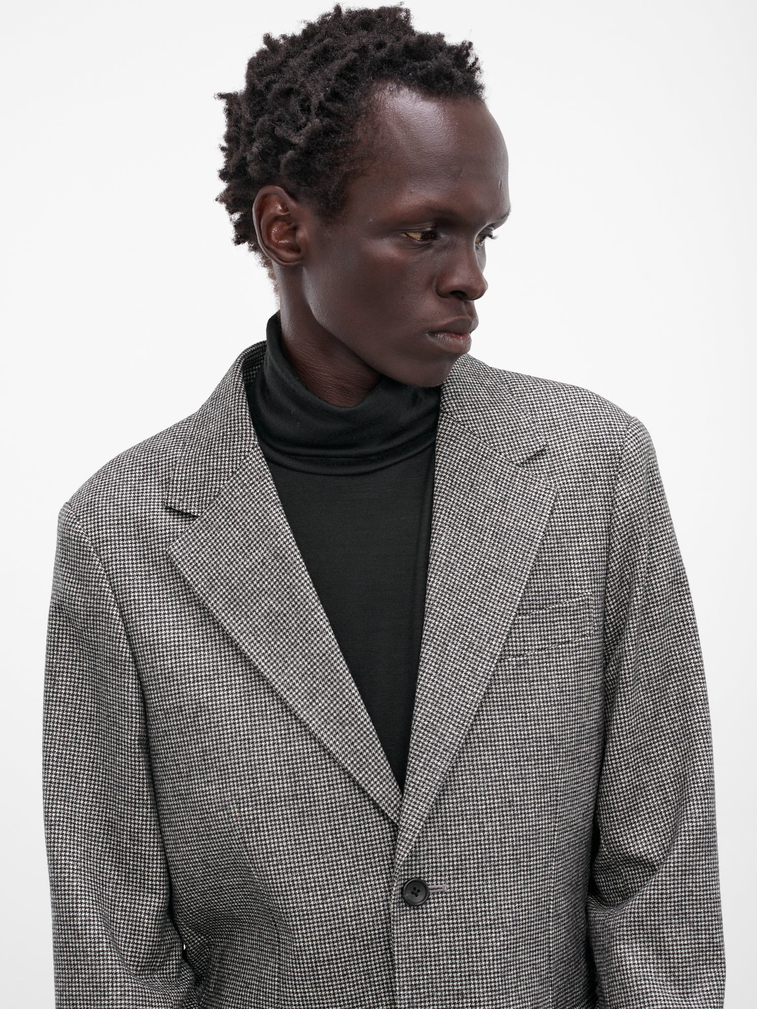 Gray Houndstooth Wool Blazer - 4