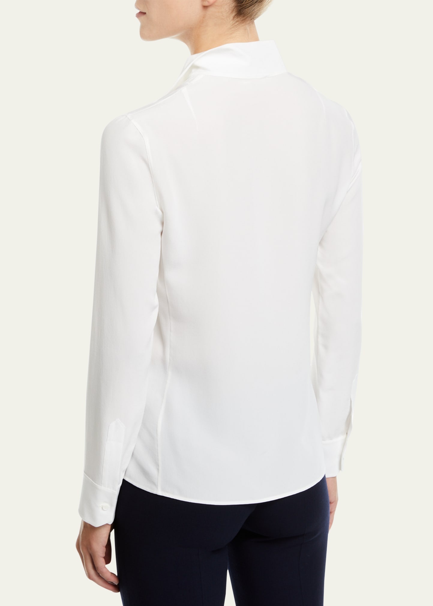 Split-Neck Silk Button-Front Blouse - 3