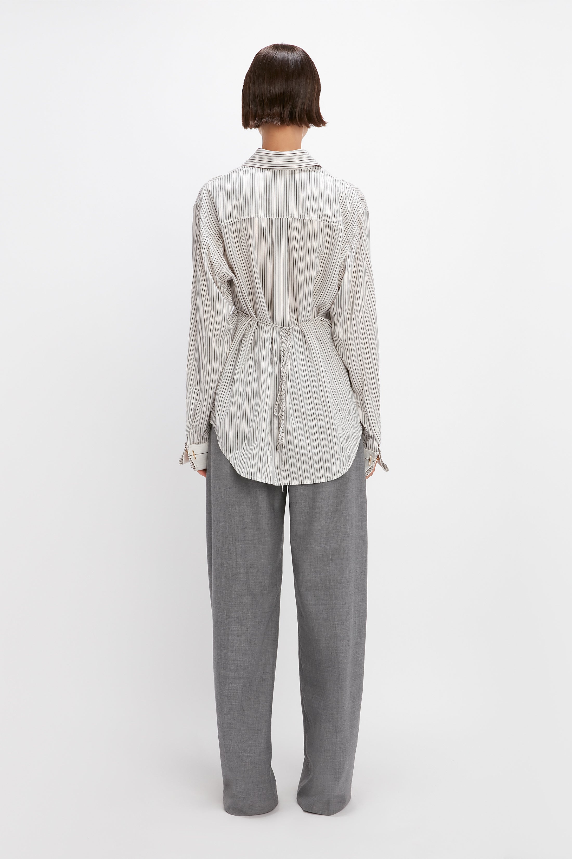 Plastron Shirt in White & Off Black Stripe - 4