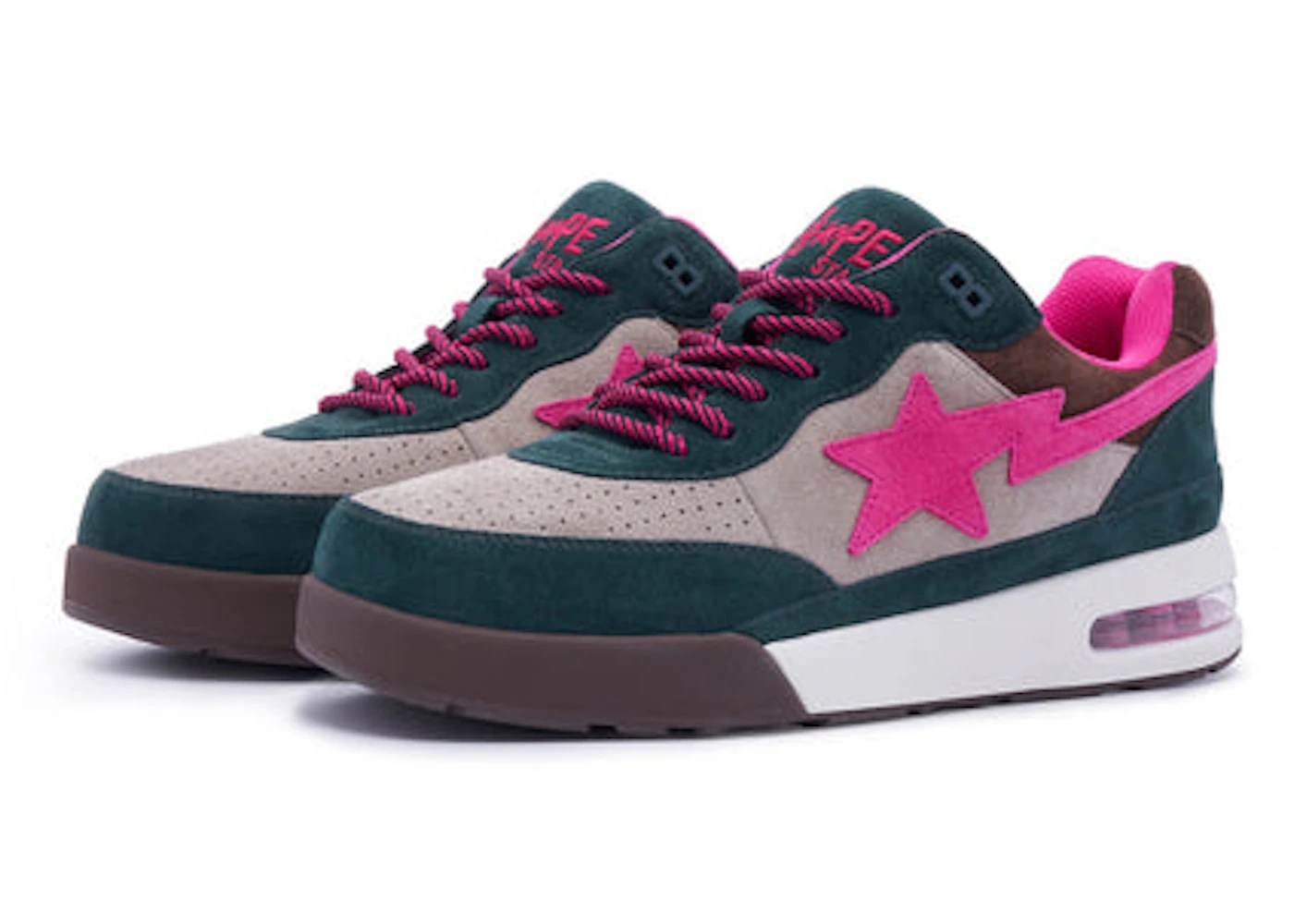 A Bathing Ape Road Sta Premium Suede Dark Green Pink Beige - 2