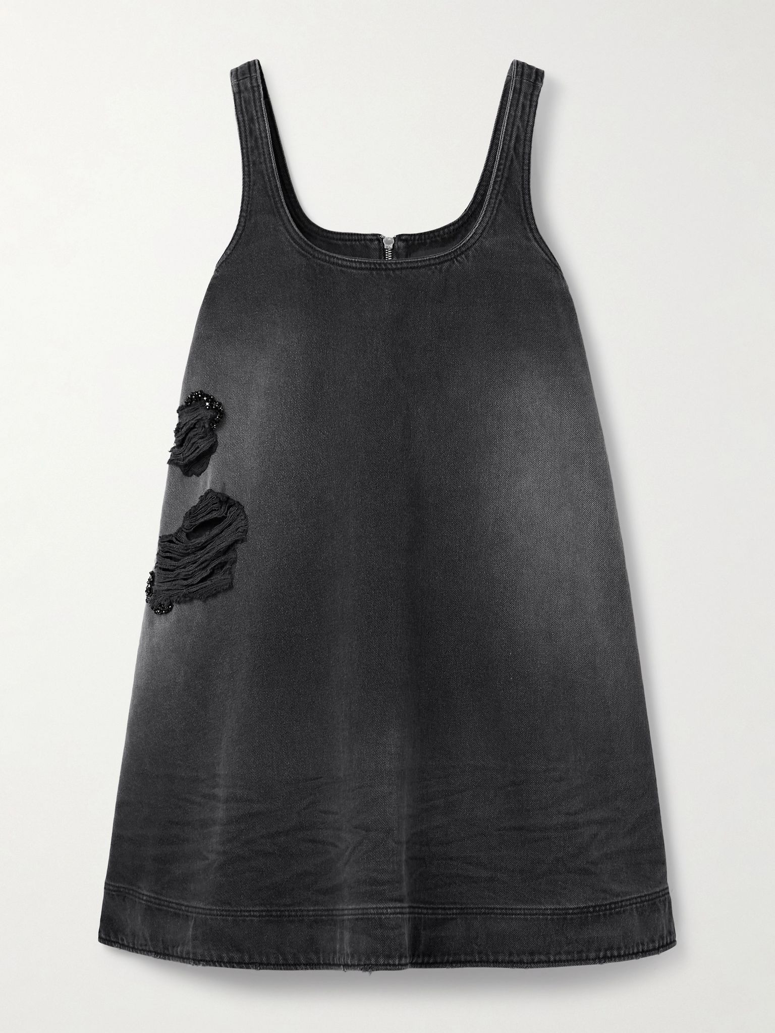Distressed embellished denim mini dress Black - 1