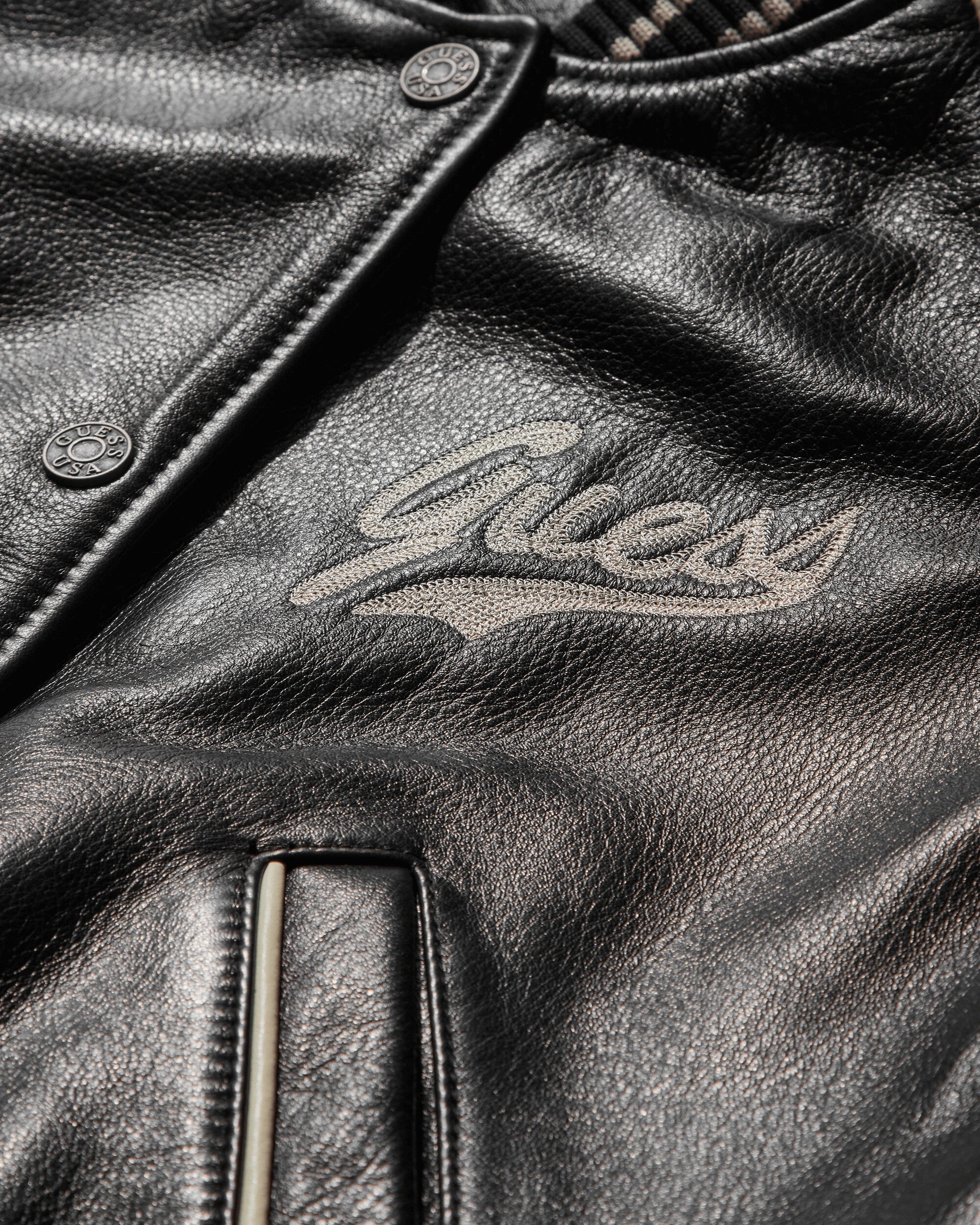 Women's Leather Varsity Jacket Jet Black - 3