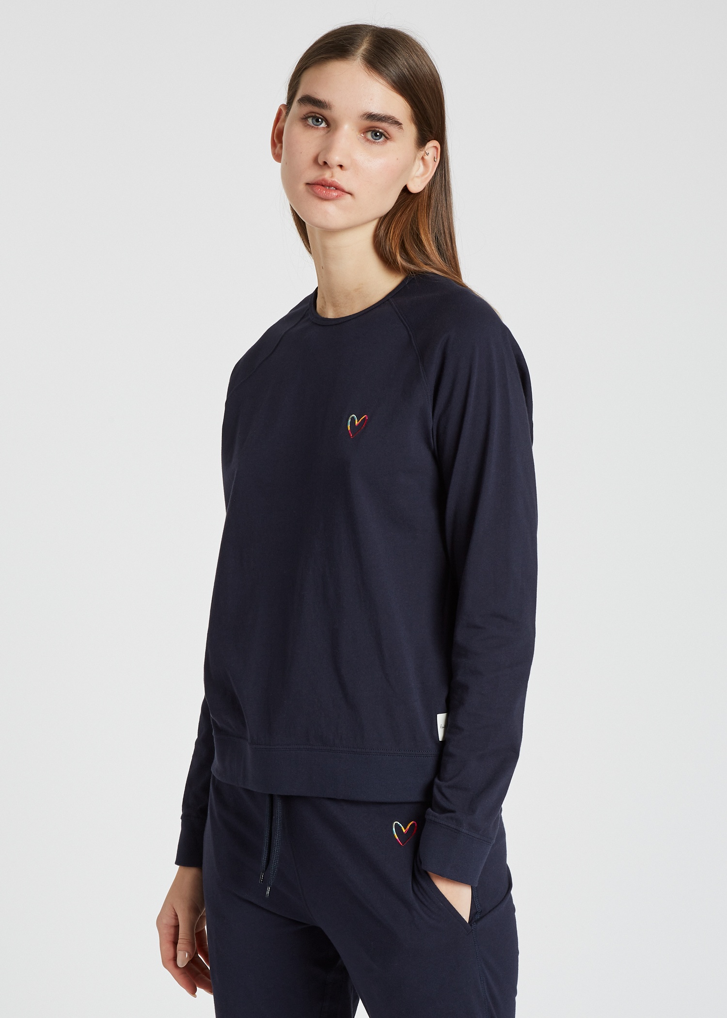 Women's Navy Jersey Cotton 'Swirl Heart' Lounge Long-Sleeve Top - 4