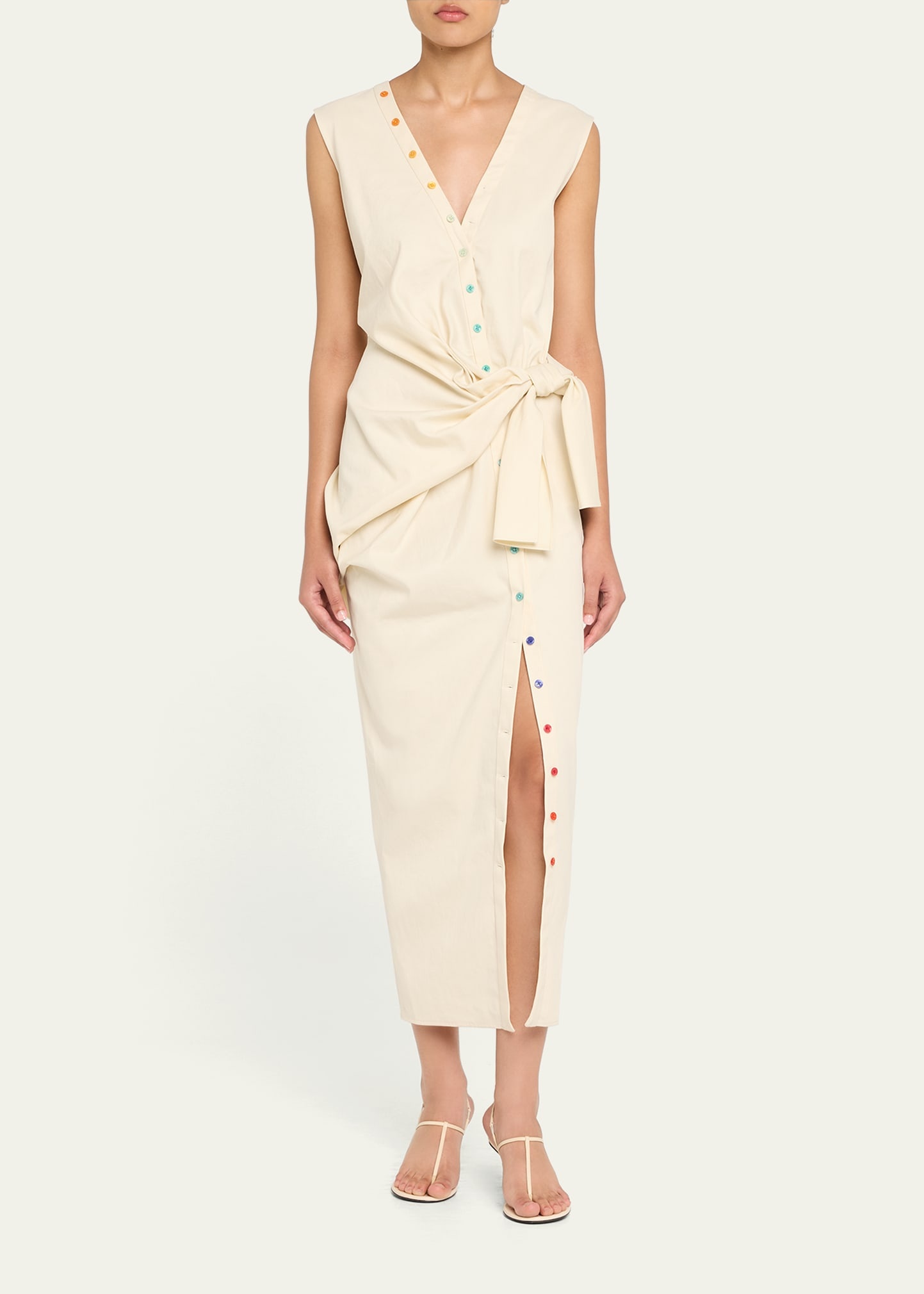 V-Neck Sleeveless Sarong Maxi Shirtdress - 2