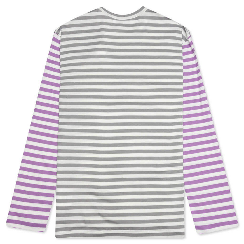 COMME DES GARCONS PLAY BI-COLOR STRIPE T-SHIRT - GREY/PURPLE - 2
