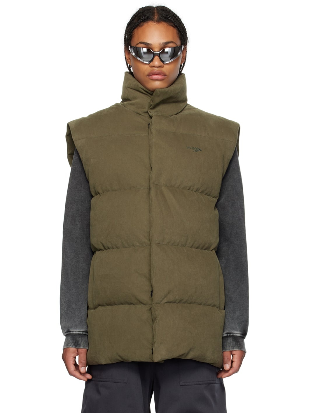 Khaki Quilted Down Vest - 1