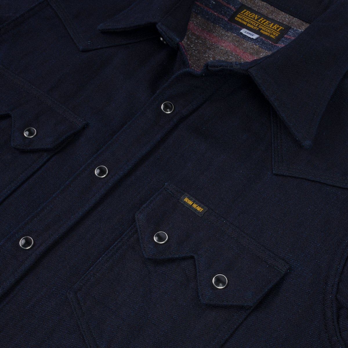 IHSH-368-IND 14oz Double Cloth Western Shirt - Indigo - 12