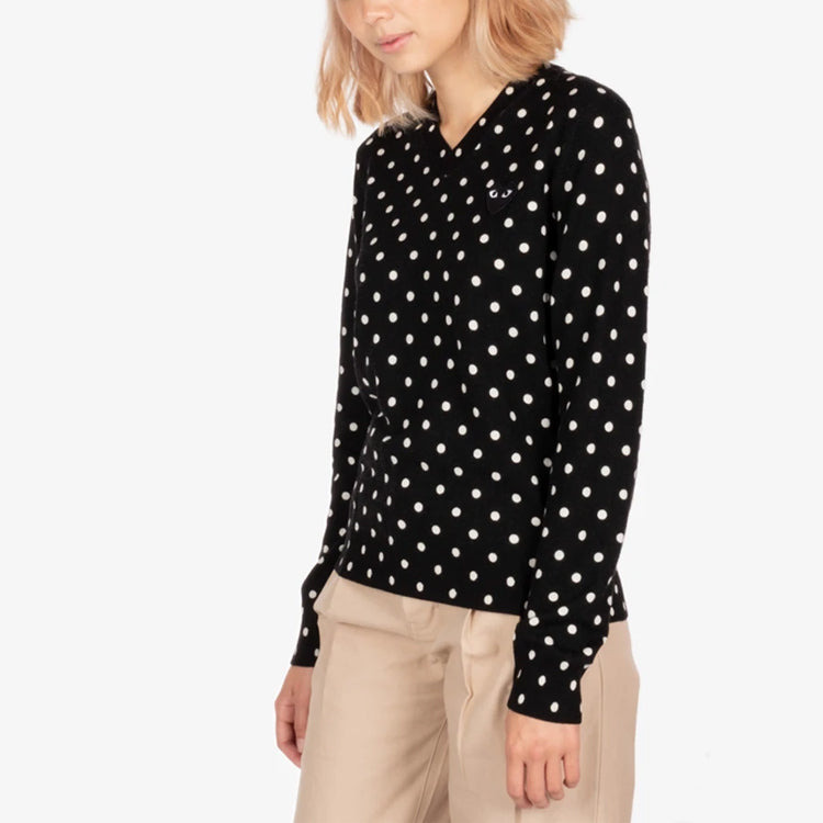 (WMNS) COMME des GARCONS PLAY Polka Dot V-Neck L/S T-Shirt Black Emblem 'Black' AZ-N035-051-1 - 4